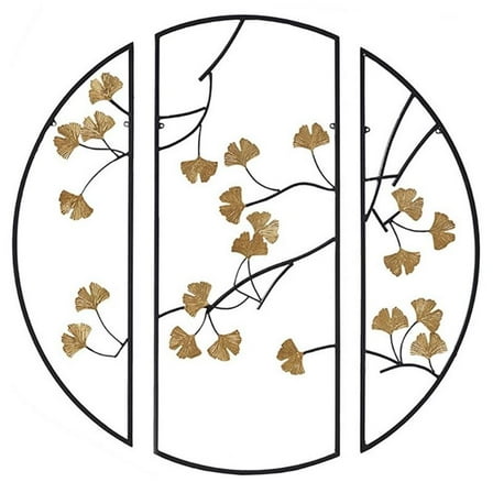 Pemberly Row Transitional Metal Gingko Leaves Wall Art in Black