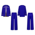 thumbnail image 6 of vastwit Kids Liturgical Praise Dance Outfit Long Sleeve Metallic Pullover Top with Wide Leg Pants Worship Dancewear Blue 8, 6 of 7