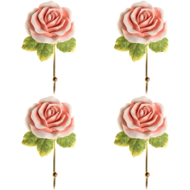 Gancho de pared con diseño de rosa colorida, reutilizable, para baño, cocina, acero inoxidable, resistente, paquete de 4