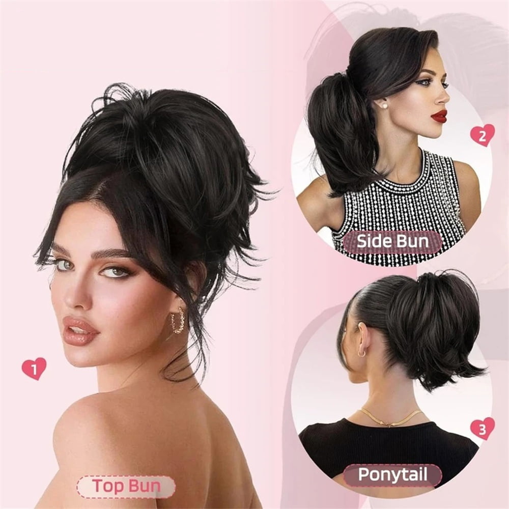 Messy Straight Hair Bun Hairpiece Synthetic Straight Pony Tail Short Claw Clip Ponytail Extensions for Women
