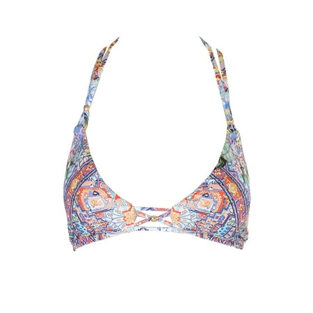 Nanette Lepore Boue Multi Printed Festival Cross-Back Triangle Bikini Top L