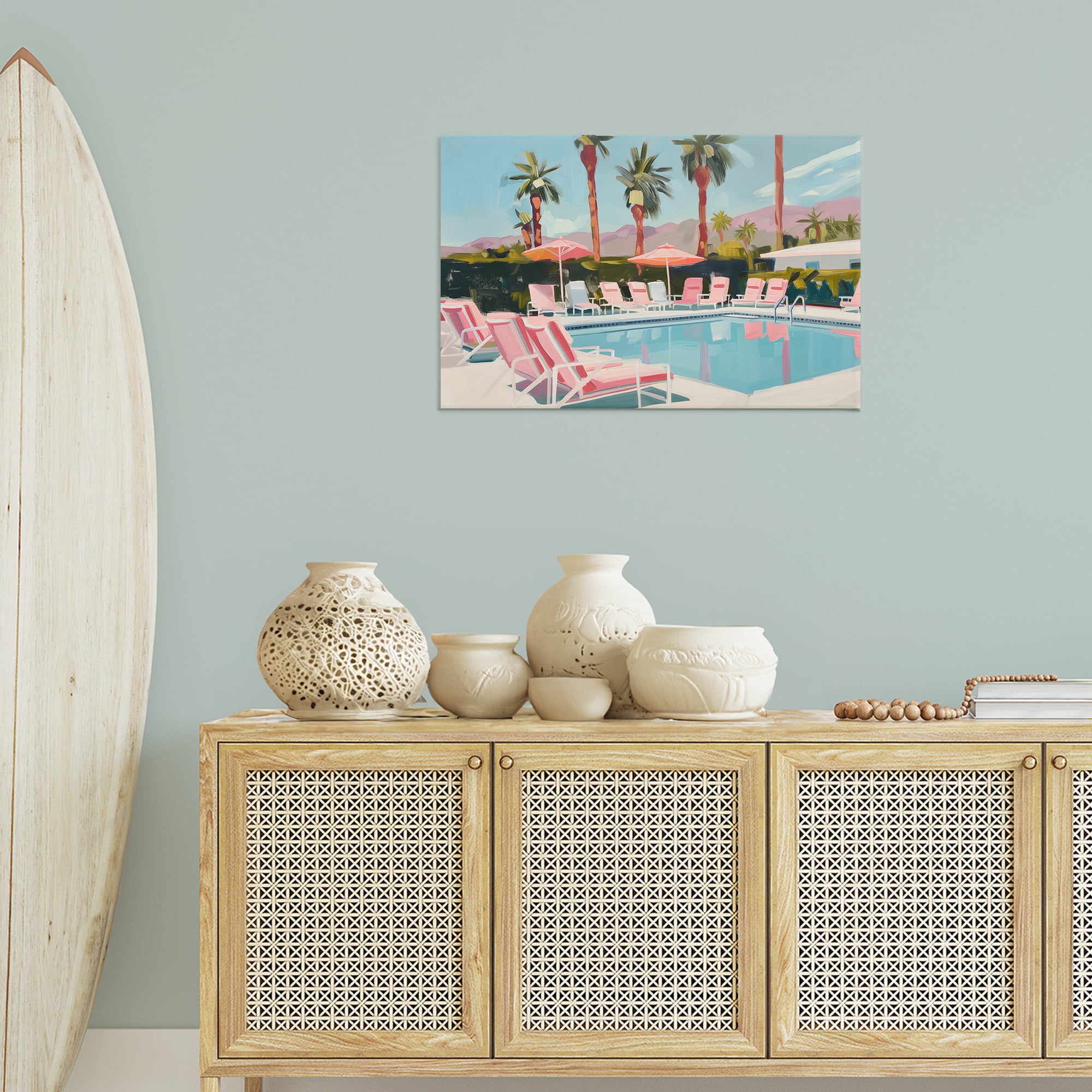 Stupell Industries Palm Springs Swimming Pool Landscape & Nature Painting Wrapped Canvas Art Print Wall Art, 30 x 20