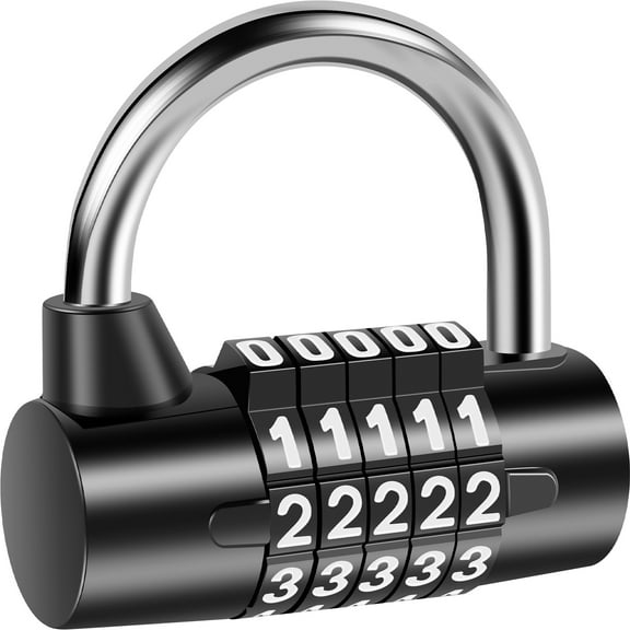 Locker Combination Lock 5-Digit Resettable Combination Padlock Zinc Alloy Cabinet Code Padlock Keyless Black Safety Password Lock Sturdy Fence Padlock for Cabinet Gym Lockers School Lockers