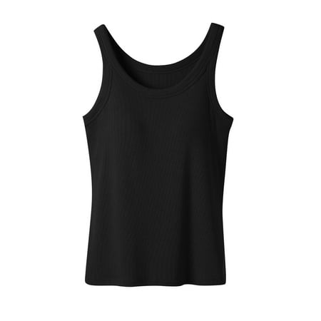 Ribbed Cotton Tank Top with Built in Bra for Women Shelf Bra Camisole Tops Workout Tops Cami Bra Padded Tank Top Sports Bras Black XL
