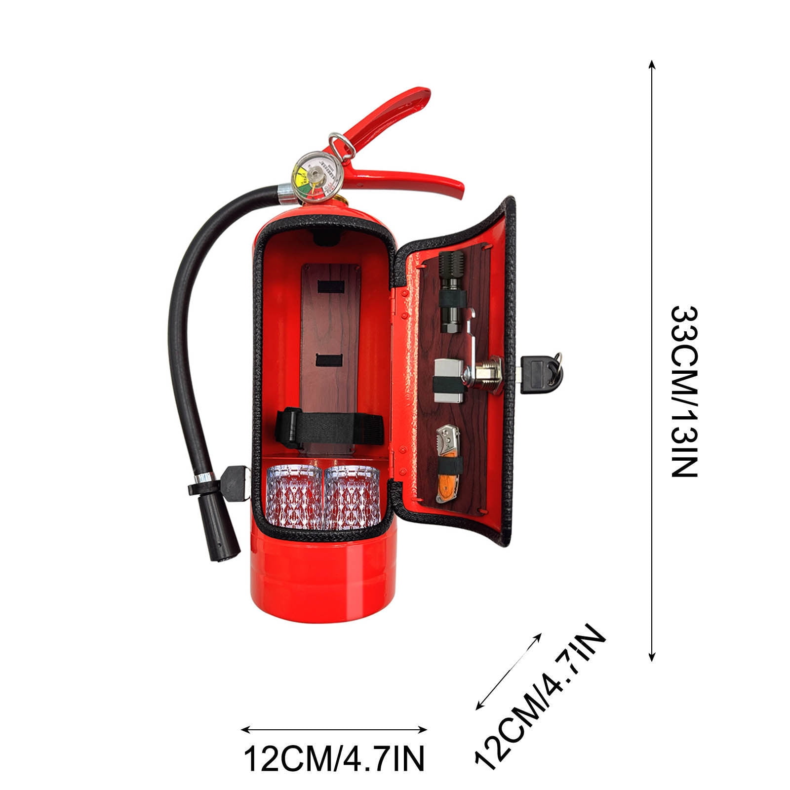 Kumdkd Fire Extinguisher Mini Bar - Hidden Wine & Whiskey Cabinet with Lock & Key, Novelty Metal Storage Box for Men, Unique Gift for Firefighter, Whiskey Lover, Camping & Home Decor