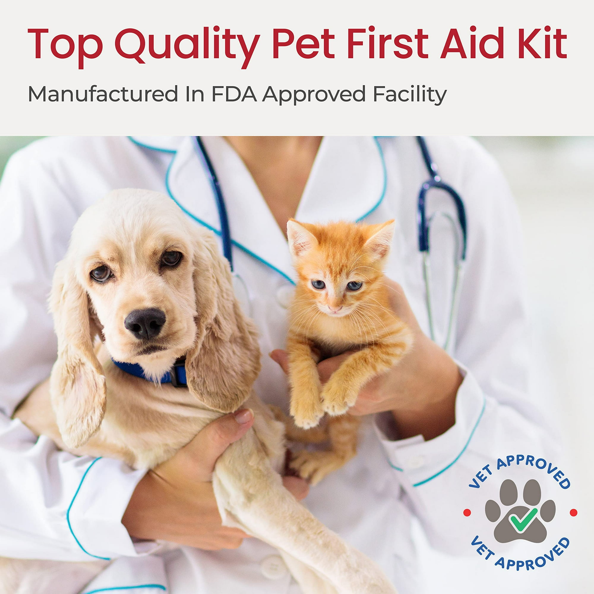 Pet First Aid Kit Essential Supplies for Dogs and Cats in Emergencies Includes First Aid Kit Book Tick Remover Slip Leash Ideal for Home and