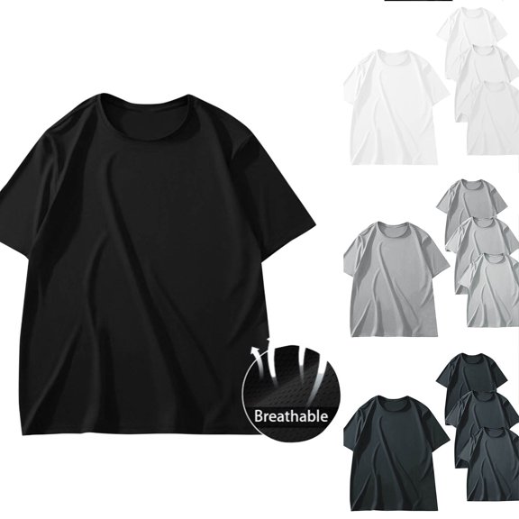 BiZtdJrK 3 Pack Mens T Shirts Big and Tall Crew Neck Short Sleeve Solid Basic T Shirt Loose Lightweight Breathable Summer Casual Tees Black L