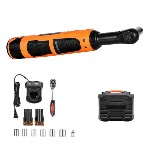 KFFKFF Cordless Ratchet Wrench, 3/8 Inch Drive, 230 RPM, Delivers 33 ft-lbs Torque, Battery-Operated Electric Wrench Kit with Two 2.0Ah Batteries, Charger, Sockets, Adapter, and Storage Case