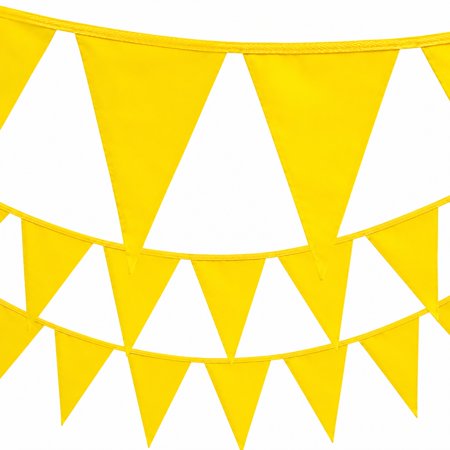 OSHA 500lb rated rooftop flagging for traffic control, events parties: fade-resistant polyester pennant banner flags yellow, 12x18x105ft