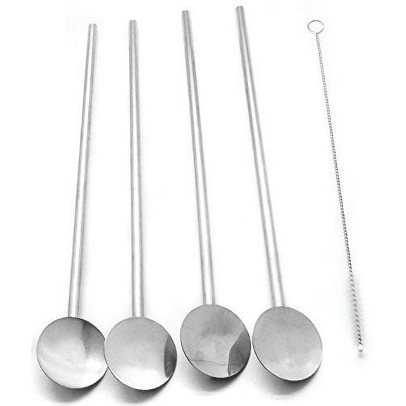 4 Spoon Straws Stirrer Stainless Steel 4 Pack Cleaning Brush Drinking Straws