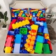 thumbnail image 2 of Erosebridal Colorful Bed Sheets Set Twin, Building Blocks Sheet Set, 3D Rainbow Construction Brick Sheets Funny Geometric Rectangle Flat Fitted Sheet, 2 of 5