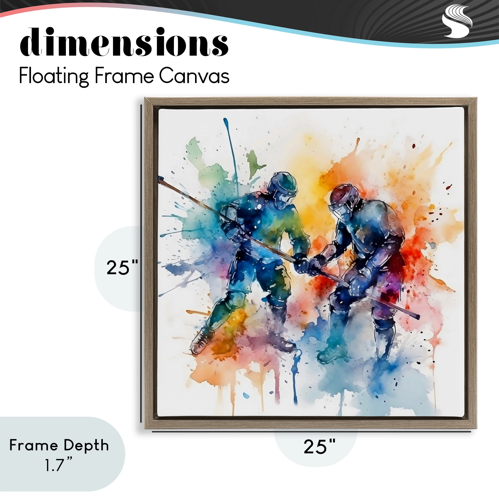 Stupell Industries Watercolor Hockey Faceoff Brown Framed Floater Canvas Wall Art, design by Creative Studio