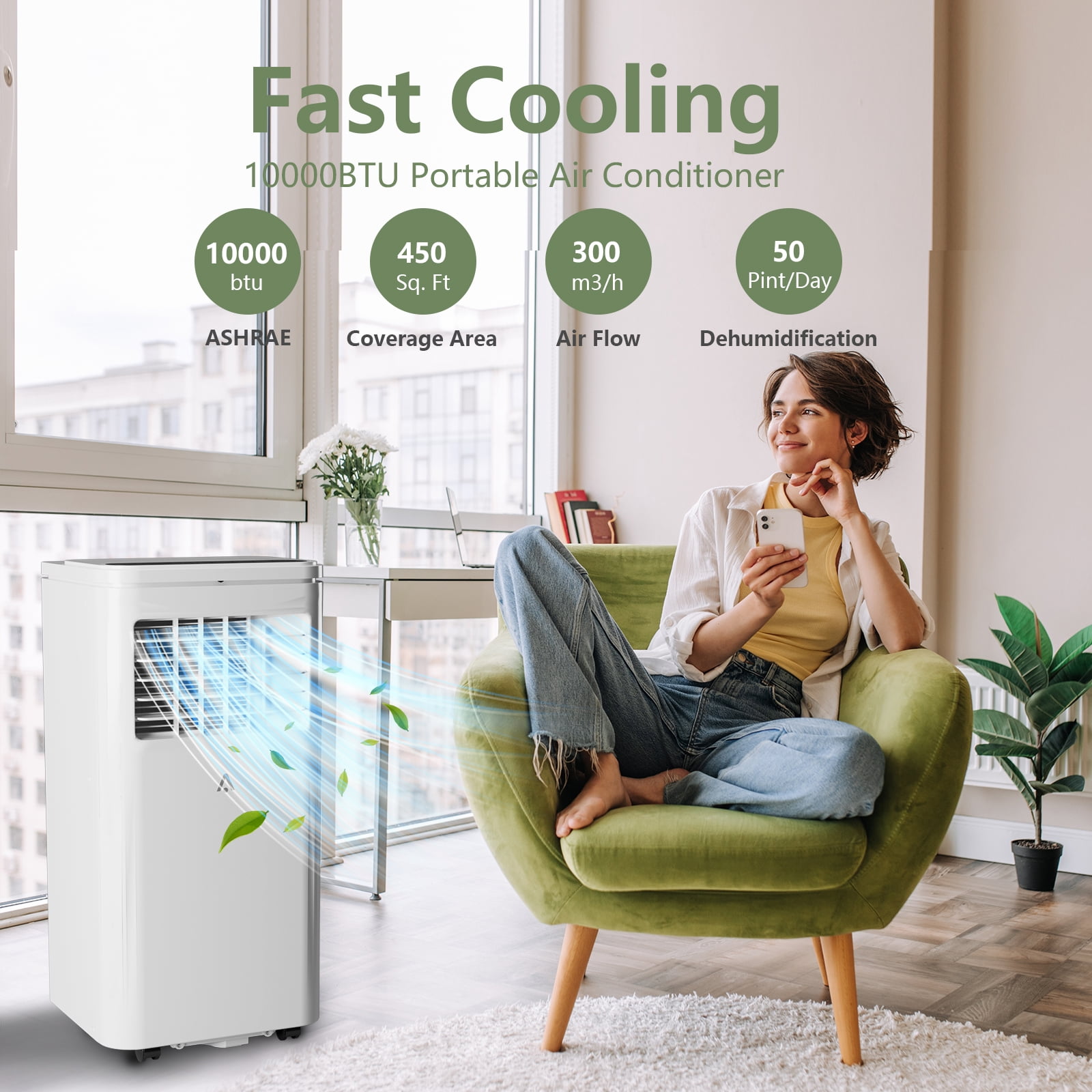 Portable Air Conditioner 10000 BTU, 3-in-1 AC Unit with Cooling, Dehumidifier & Fan, Quiet Operation with Remote Control & 24H Timer, Window Kit Included for Rooms up to 550 Sq.Ft.