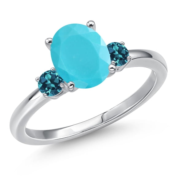 Gem Stone King 14K White Gold Green Turquoise and London Blue Topaz Engagement Ring for Women | 1.76 Cttw | Oval 9X7MM | Gemstone Birthstone | Size 8