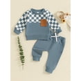 thumbnail image 4 of Hirigin Baby Boy 2Pcs Fall Winter Clothes 6 12 18 Months 2T 3T 4T Toddler Checkered Outfit Long Sleeve Pocket Sweatshirt Top Solid Jogger Pants Set, 4 of 8