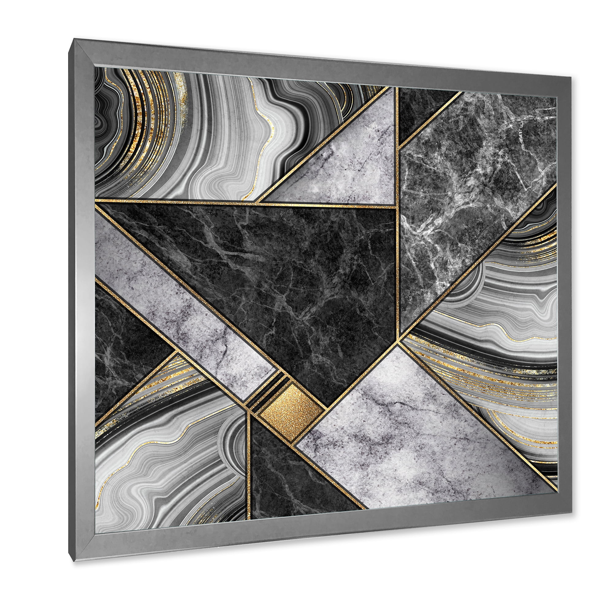 Designart 'Touches Of Gold With Marble Granite Agate' Modern Framed Art Print