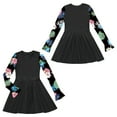 thumbnail image 6 of renvena Kids Girls Floral Long Sleeve Modest Swim Dress Beach Rashguard Swimsuit 6-16 Black 14, 6 of 7