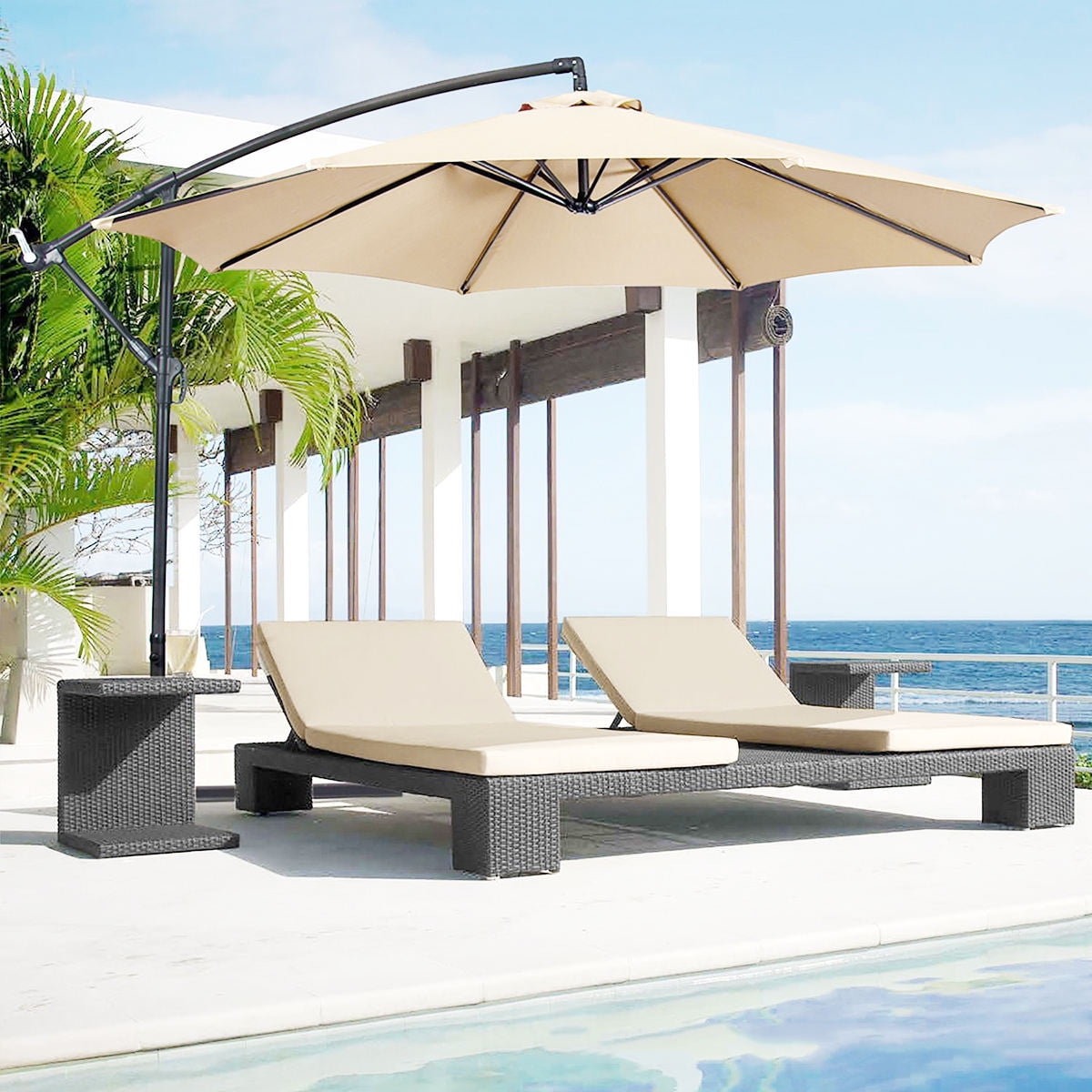 RENACLIPY Beige Patio Umbrella Canopy with UV Sun Lining for Outdoor Yard, Garden, and Deck Use