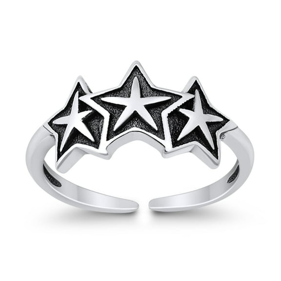 7.5mm - Stars Toe Band Ring 925 Sterling Silver Thin Adjustable Stylish Rings for Women