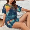thumbnail image 6 of Bixox Women's Palm Trees Printed Pajama Set 2 Piece Lounge Set Top and Shorts Soft Pajamas, Shorts with Pockets, 6 of 7