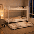 thumbnail image 3 of UHOMEPRO White Twin Metal Triple Bunk Bed Frame, Convertible 3 in 1 Twin Bunk Bed, Heavy Duty Steel Bed Frame with Guardrails and Ladder, Space Saving Bed for Dorms, Guest Rooms, 3 of 9