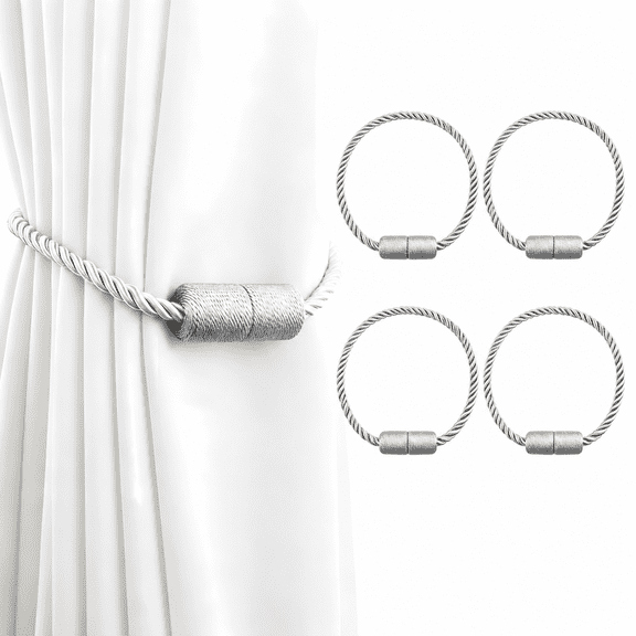 2 Pack Grey Strong Magnetic Curtain Tiebacks Outdoor Elegant Decorative Tie Backs Modern Rope Tiebacks for Drapes Window Curtain Holdbacks for Draperies