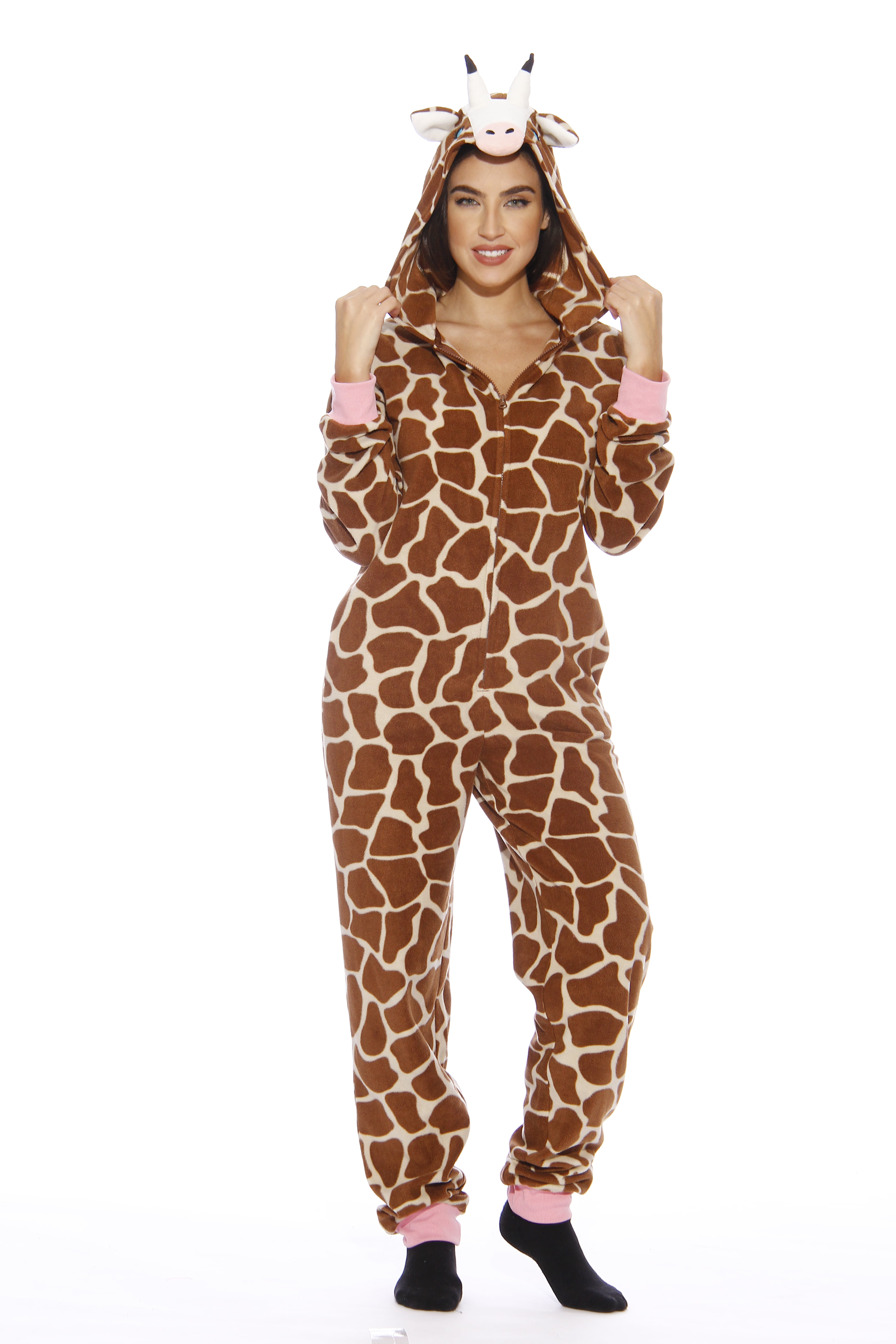 Womens Giraffe Onesie All in One Hooded Fleece Novelty 3D Dress Up Costume Jumpsuit Onezee