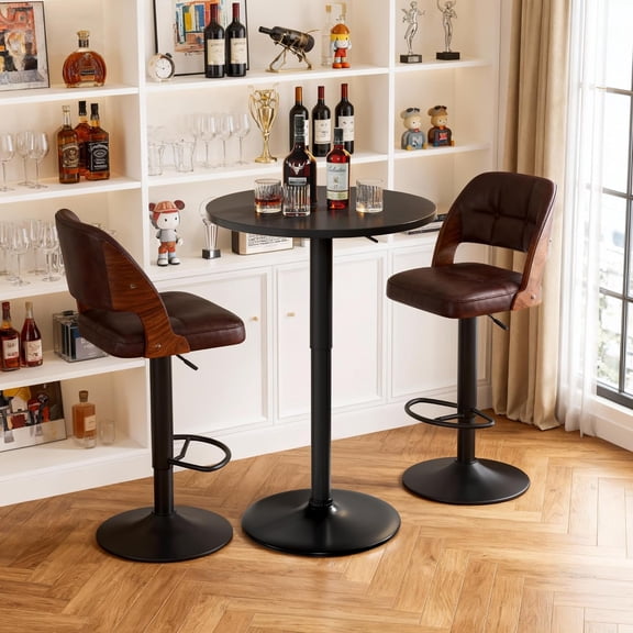 Round Bar Table, Adjustable Height and 360 °   Swivel Pub Table, Cooktail Table for Bar, Bistro, Dining Room, Black