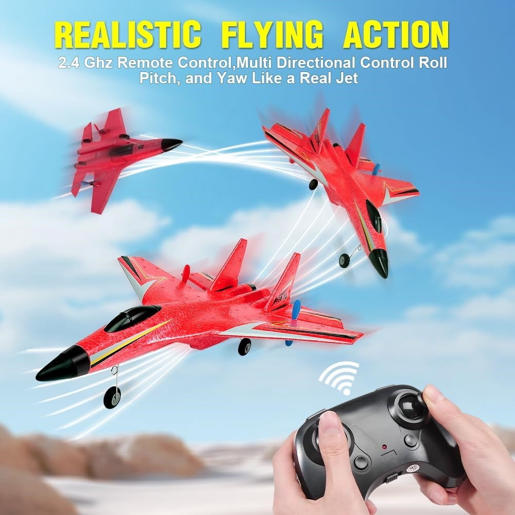 Roofworld RC Airplane SU-27 Red, 2.4GHz 2 Channel, Gyro, Night Lights