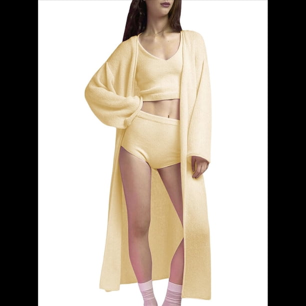 Suéteres Cárdigan Largos para Mujer, de Mohair, Abiertos Al Frente, de Punto Holgado y Holgado, Chaquetas de Abrigo de Moda para Otoño Amarillo un Tamaño