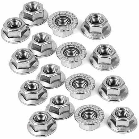 

1/2-13 Serrated Flange Hex Lock Nuts Stainless Steel 18-8 (304) Bright Finish Quantity 16PCS