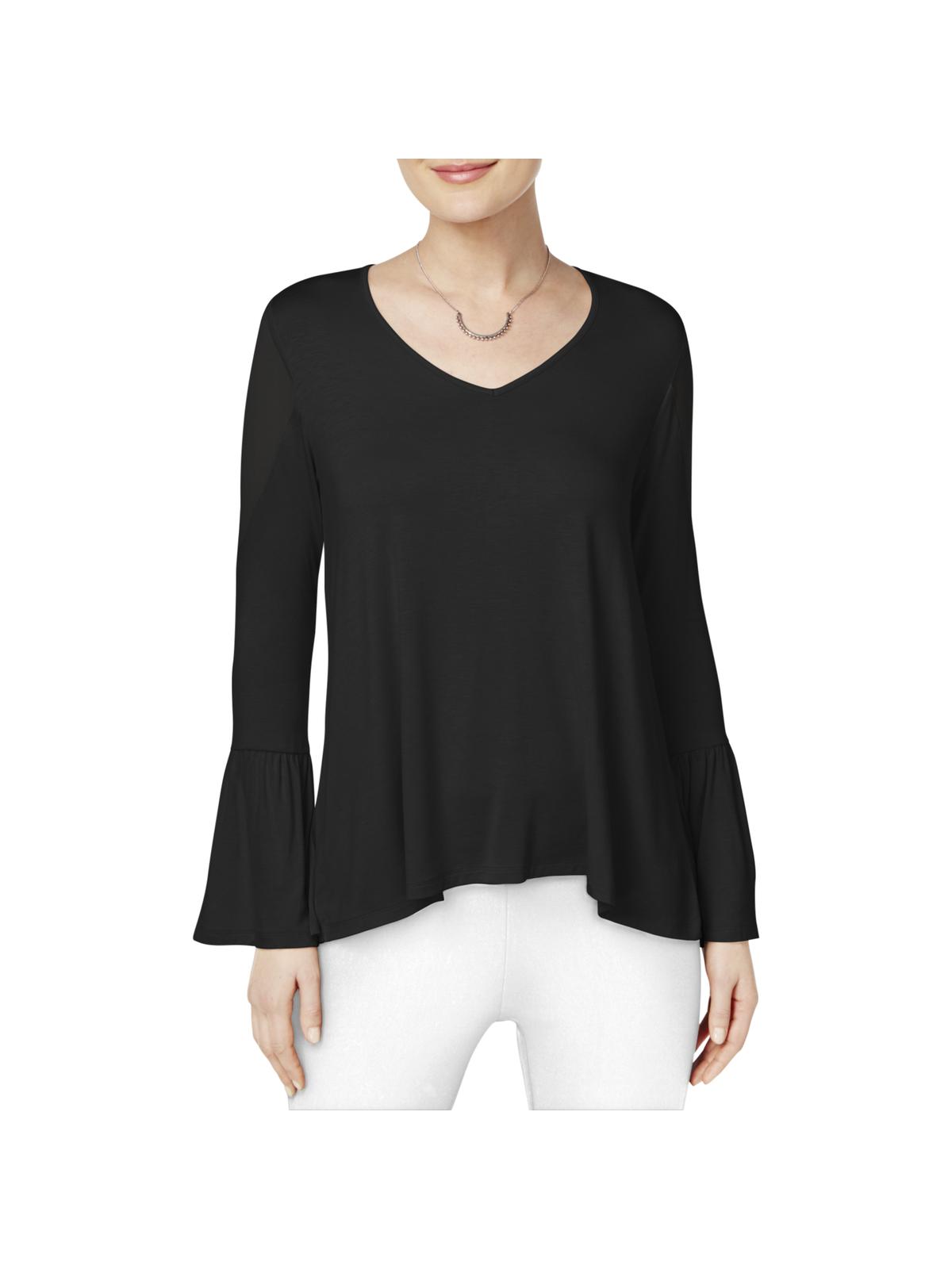 Reunited Clothing Womens Marled Mesh Inset Bell Sleeves Tunic Top