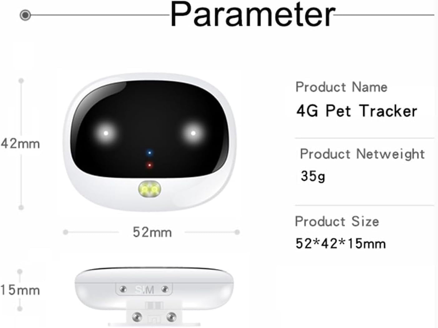 4G Pet Tracker, Rechargeable GPS Wireless Pet Fence, 3 Tracking Ways, 100m WiFi Positioning Accuracy, IP67 Waterproof, Low Battery Alarm, for Medium Small Dogs