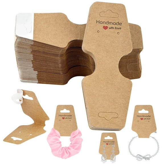 250 Pcs Jewelry Display Cards, Self-Adhesive Packaging Cards for Selling Bracelet Necklace Earring, 4.65 x 1.73 inches (Kraft Paper)
