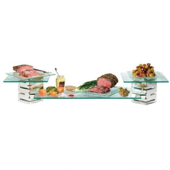 Rosseto Serving Solutions SK001 5-Piece Skycap Multi-Level Brushed Stainless Steel and Glass Buffet Riser Kit
