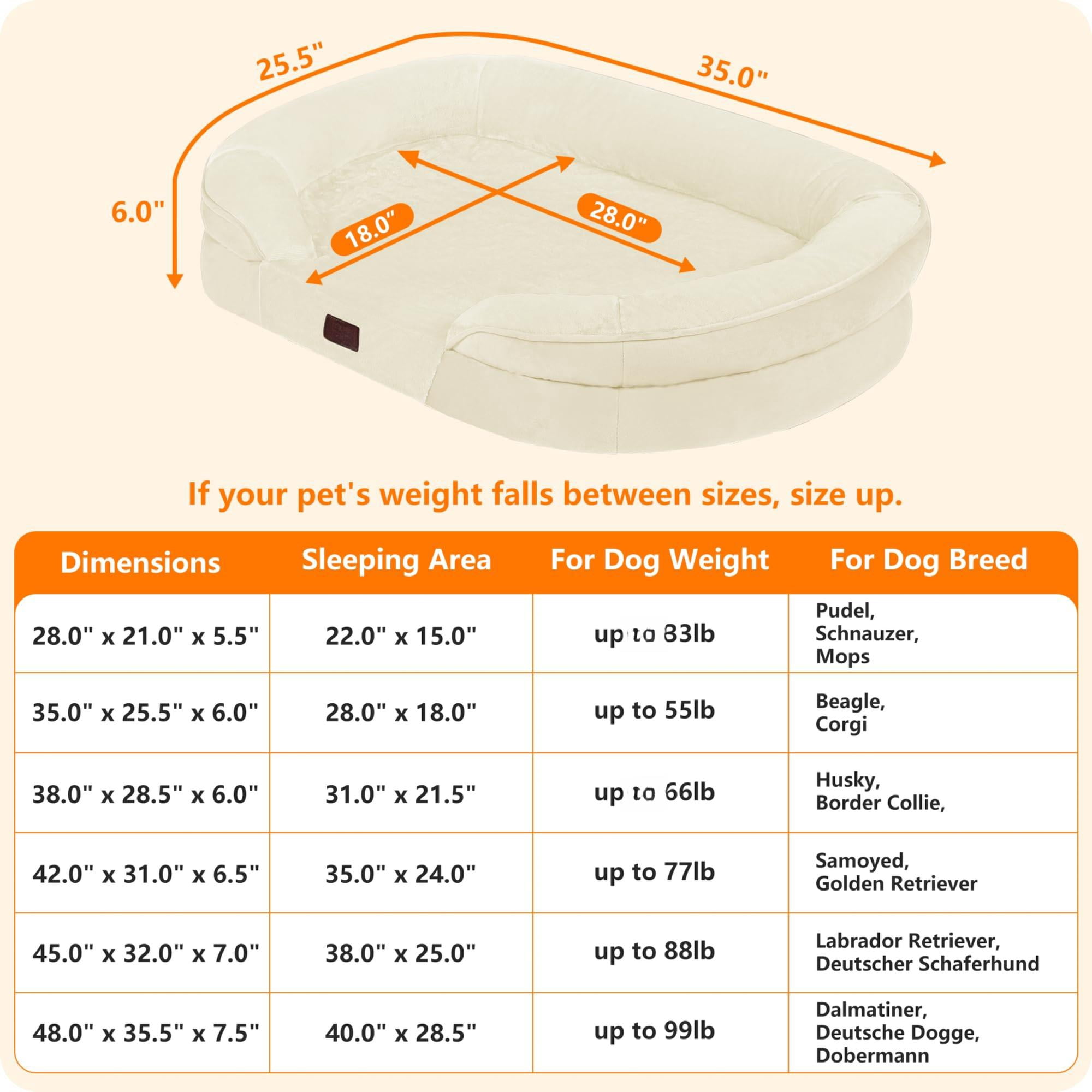 Orthopedic Dog Bed Gel Memory Foam Waterproof Sofa Washable Pet Four Sided Bolster Cushion Removable Cover Non-slip Bottom Beige Medium 36 X 25.5 X 6 Inch