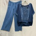 thumbnail image 1 of Ensembles de Pantalons pour Femmes 2 Pcs Imprimé Col Rond Manches Courtes Pull + Pantalon Ensemble de Pantalons Femmes Ensembles Deux Pièces en Liquidation, 1 of 3