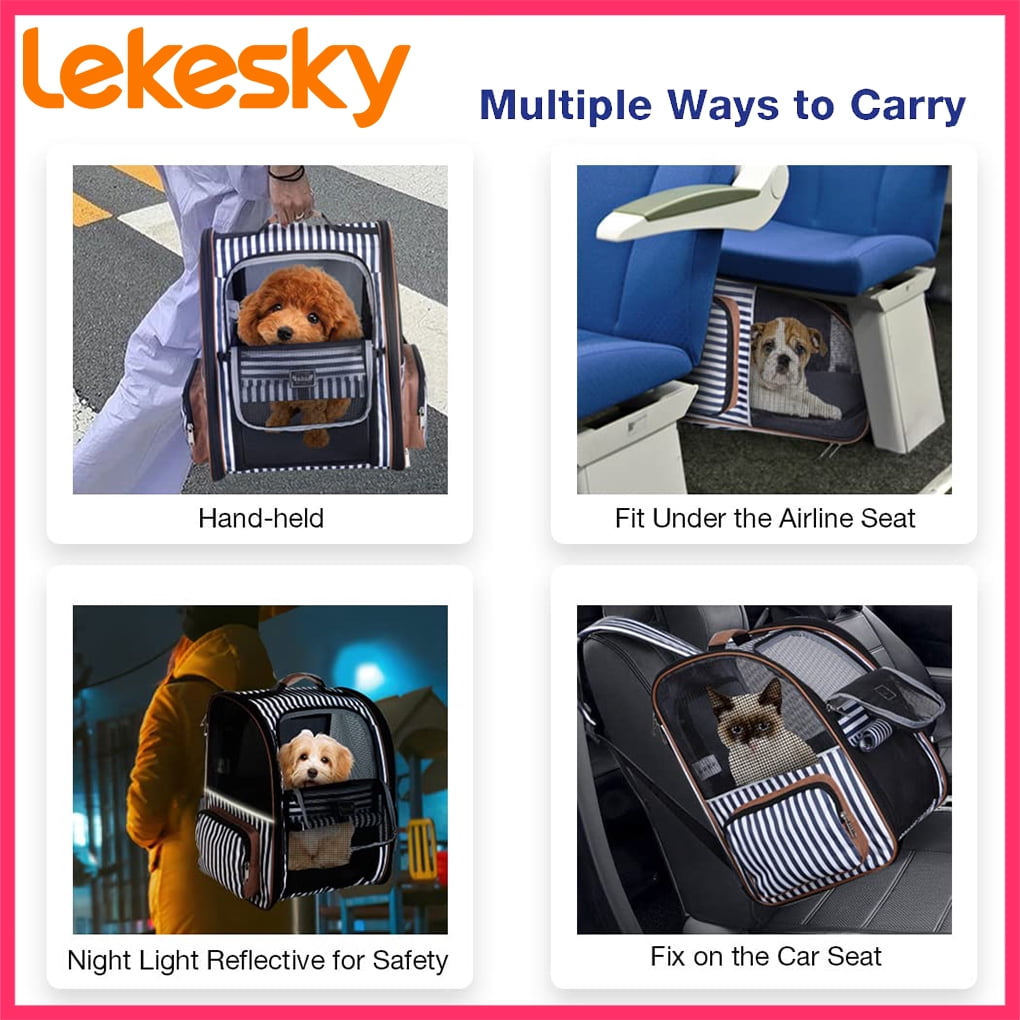 Extra Large Cat Backpack Carrier Expandable Pet Carrier Backpack for Small Dogs Medium Cats Fit Up to 18 Lbs, Dog Backpack Carrier, Foldable Puppy Backpack Carrier for Travel, Hiking,Striped