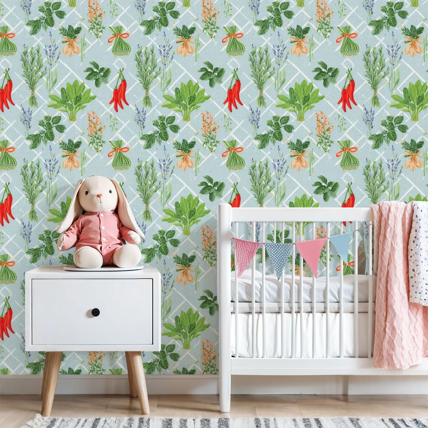 Modern Peel and Stick Wallpaper 23.6in x 9.8ft Herb Spice Fresh Greenery Chili Peppers Lavender Blue Contact Paper Self-Adhesive Removable Wall Paper for Bedroom Kitchen Cabinet Renter Friendly