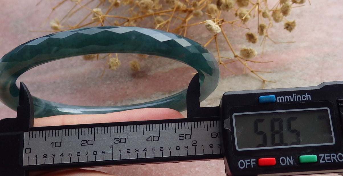 Icy Green Natural A JADE Jadeite Dia Cut Circle Bangle Bracelet 58 mm 682922 TN