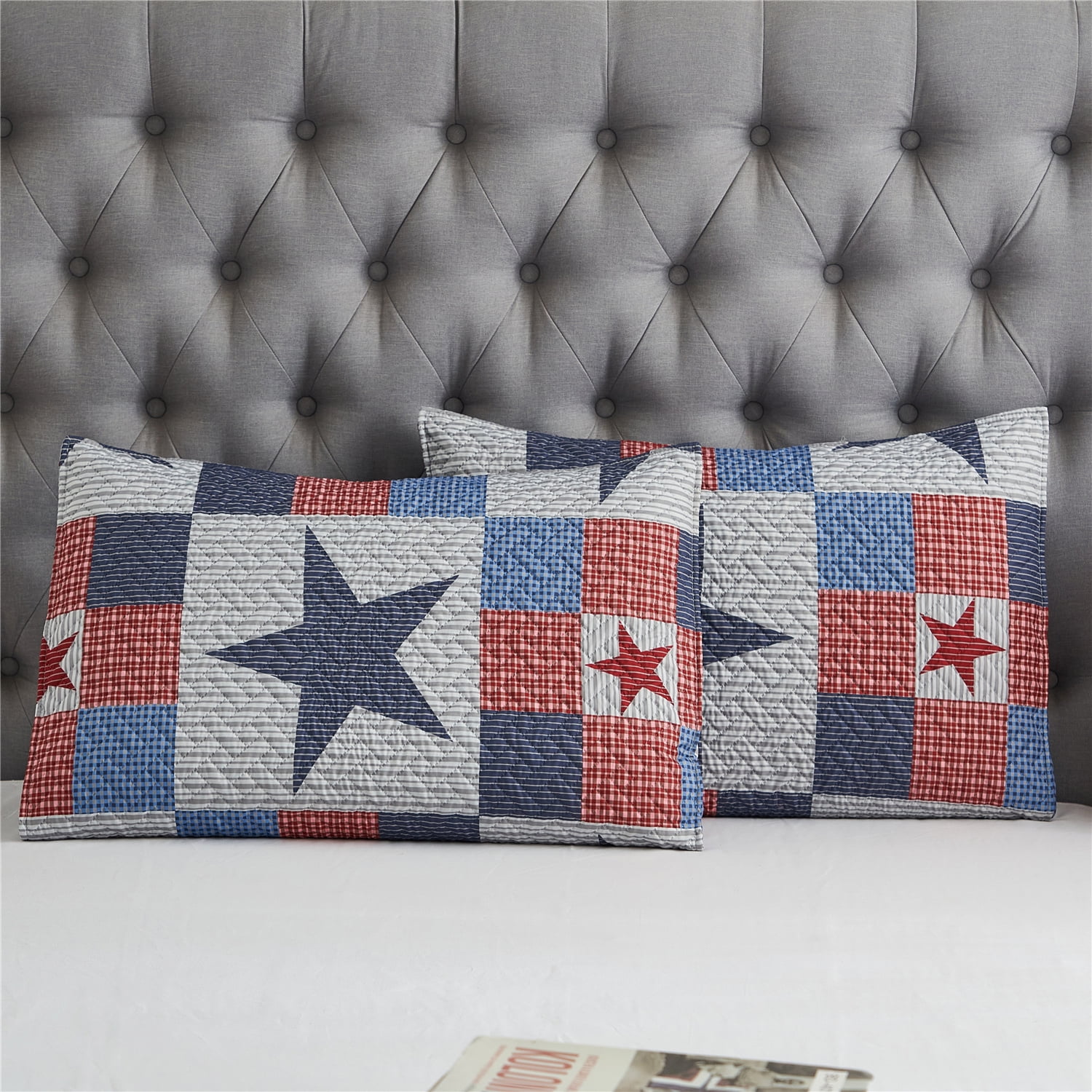 JML Navy & Red Star Polyester Quilt, Queen - Breathable