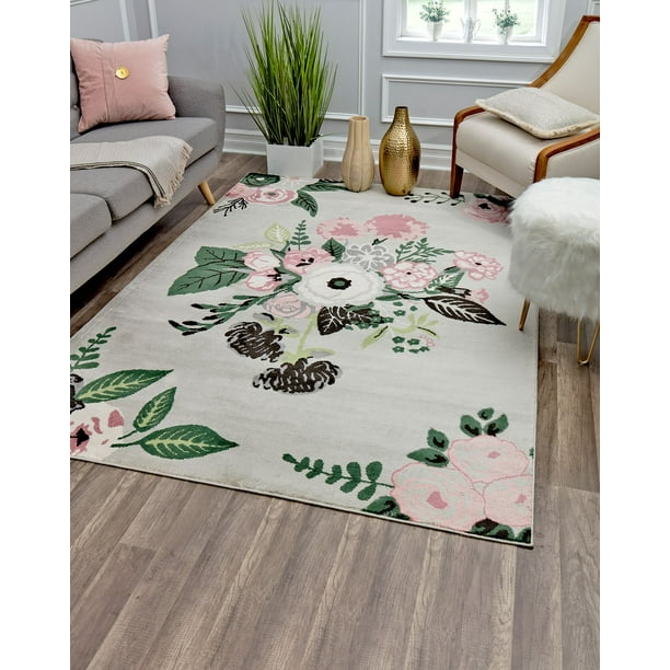 Rugs America Hanna VA40C Rose Garden Gray Floral Transitional Beige