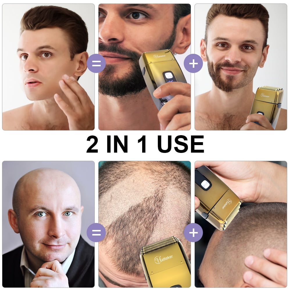 Hatteker 3-Blade Foil Shaver for Men, Bald Head Shaver & Facial Hair Trimmer, IPX7 Washable, USB Rechargeable, LED Display, Pop-Up Trimmer