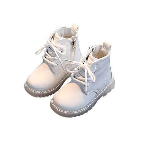

Wazshop Boys Combat Boot Chunky Heel Short Bootie Round Toe Ankle Boots Slip Resistant Lace Up Booties Toddler Lug Sole Casual White 6.5C