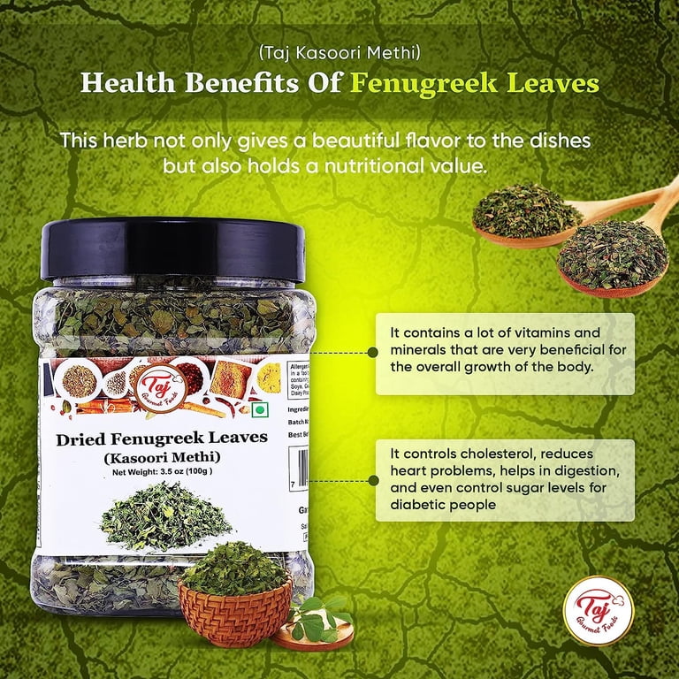 TAJ Premium Indian Kasoori Methi, Dried Fenugreek Leaves), 100 grams -  Walmart.com
