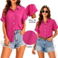 thumbnail image 2 of Enmain Womens Button Down Shirt Short Sleeve Collared Textured Summer Tops Casual Beach Shirt Red XL, 2 of 8