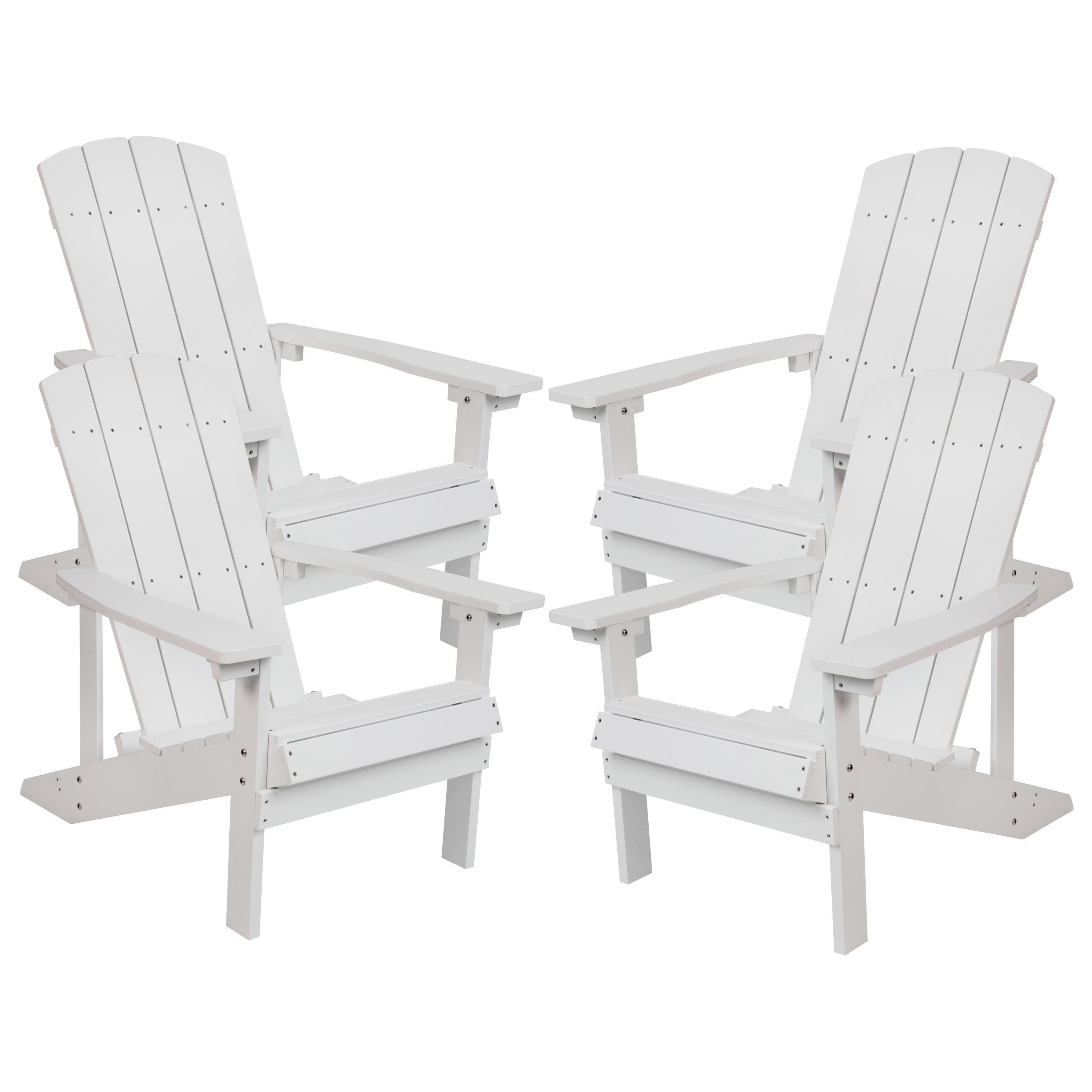 Merrick Lane Set of 4 All-Weather Poly Resin Wood Adirondack Chairs in White