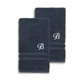 thumbnail image 5 of Authentic Hotel and Spa  Omni Turkish Cotton Terry Set of 2 Navy Blue Hand Towels with White Script Monogrammed Initial Navy Blue/Q, 5 of 5