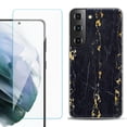 thumbnail image 1 of Slim-Fit TPU Fashion Phone Case for Samsung Galaxy S22 5G, with Tempered Glass Screen Protector, by OneToughShield ® - Marble / Gold/Black, 1 of 4