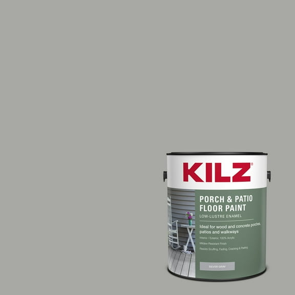 KILZ Porch & Patio Latex Floor Paint, Interior/Exterior, Low-Lustre Enamel, Silver Gray, 1 Gallon